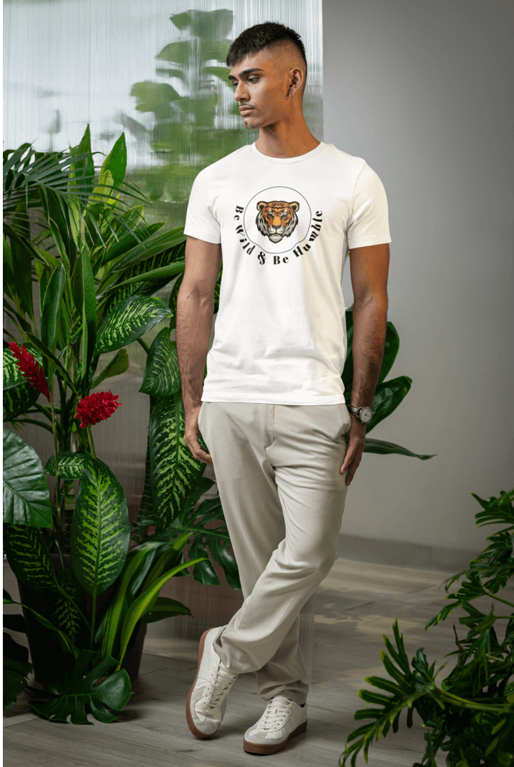 Be wild and humble Tiger round neck half sleeve tshirt in white colour