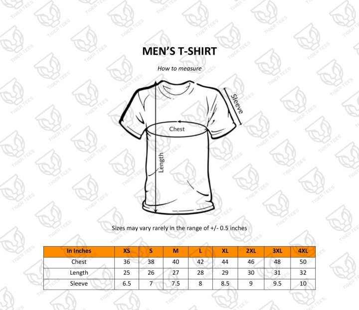 Men's Tshirt size chart