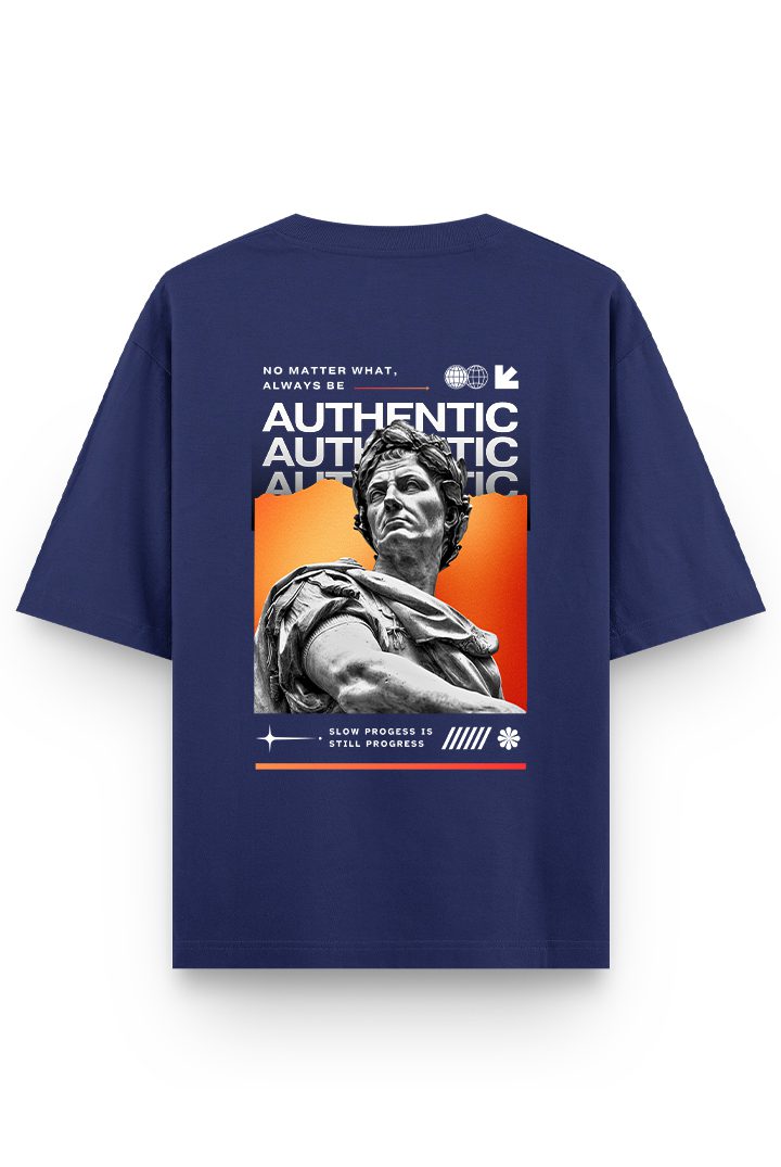 Premium royal blue oversized t-shirt with bold “AUTHENTIC” back print design by Tiger Tees, made from 240 GSM heavy cotton.