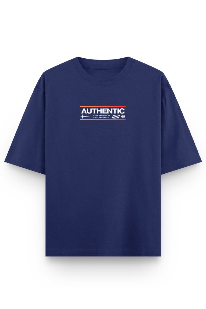 Premium royal blue oversized t-shirt with bold “AUTHENTIC” front print design by Tiger Tees, made from 240 GSM heavy cotton.