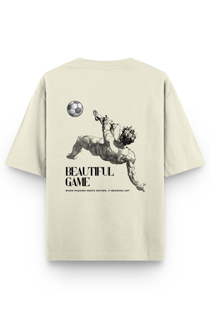 Back view of off-white football art T-shirt – Beautiful Game design