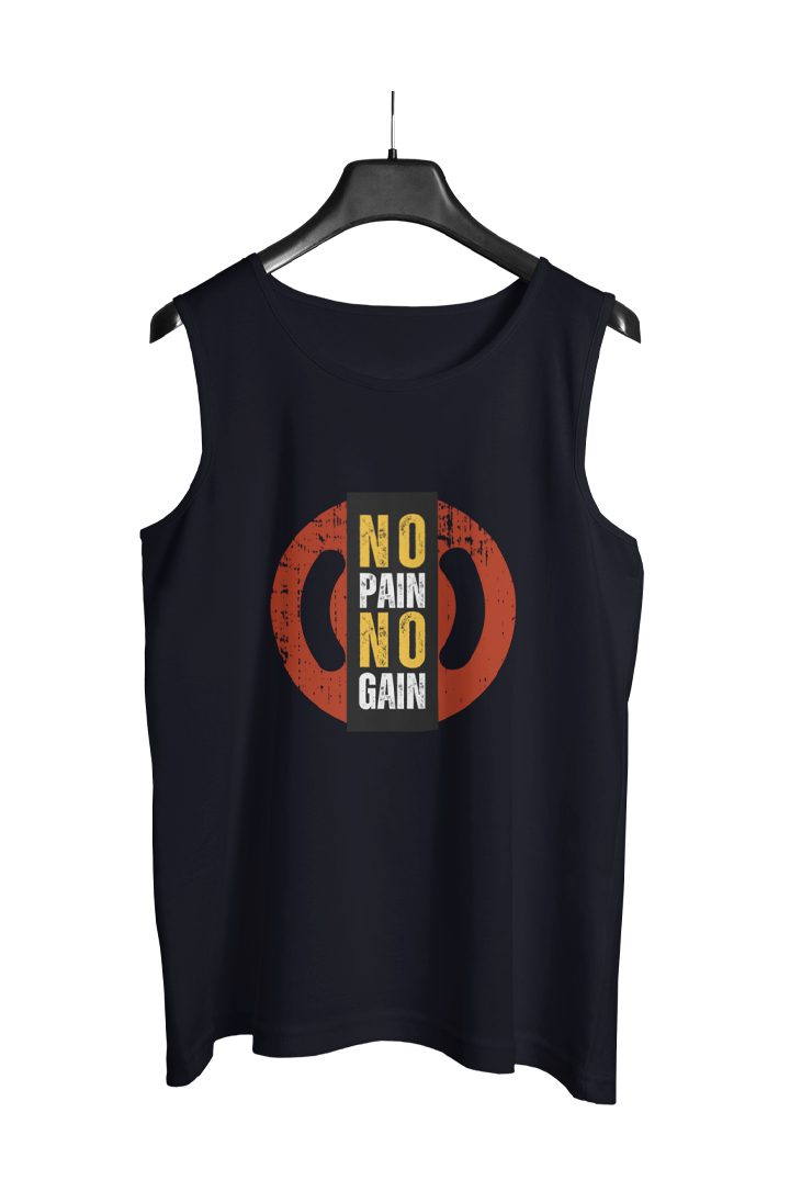 NO PAIN NO GAIN – 180 GSM Premium Gym Sleeveless T‑Shirt