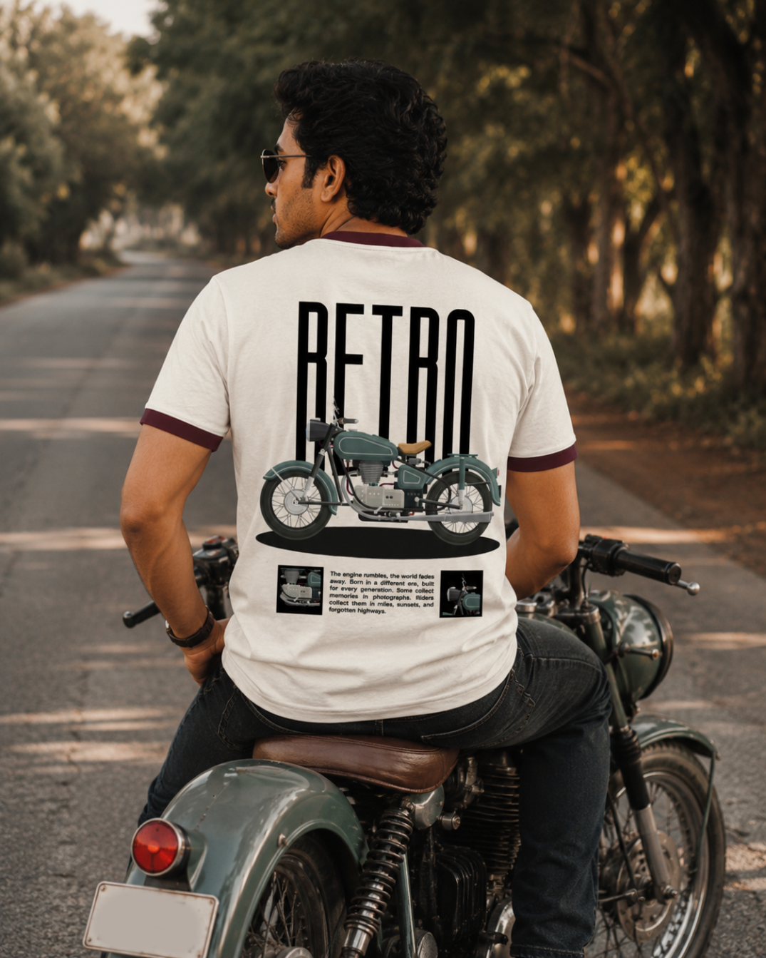 Retro Rider Classic Motorcycle Ringer T-Shirt | Vintage Cruiser Graphic Tee
